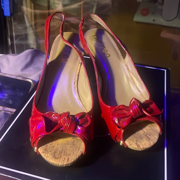 Women’s Summer Red Peep Toe/Sling Back Heels - Picture 1 of 5